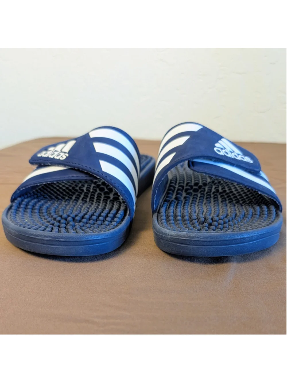 Adidas Adissage Adjustable Slides Men size 9 Navy White Massage Footbed Sandals